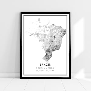 Lienzo de póster de impresión de mapa de Brasil / Lienzo de póster de impresión de mapa de América del Sur / Lienzo de póster de impresión de mapa de carretera de Brasil