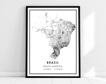 Lienzo de póster de impresión de mapa de Brasil / Lienzo de póster de impresión de mapa de América del Sur / Lienzo de póster de impresión de mapa de carretera de Brasil