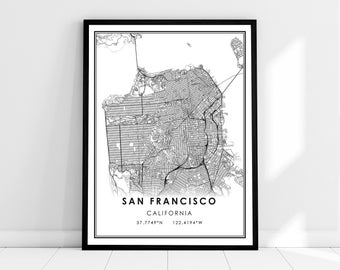 San Francisco map print poster canvas | California map print poster canvas | San Francisco city map print poster canvas