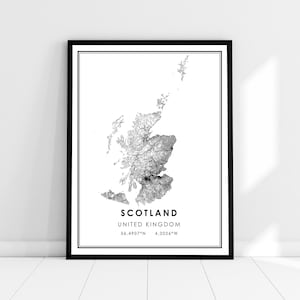 Carte du pays d’Écosse imprimer l’affiche sur toile | Royaume-Uni Feuille de route du pays imprimer poster canvas