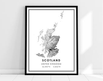 Scotland country map print poster canvas | United Kingdom Country road map print poster canvas