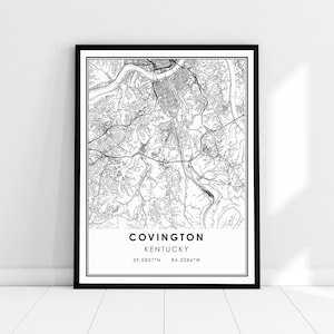 Covington Kentucky map print poster canvas | Kentucky Covington  map print poster canvas | Covington Kentucky city map print poster canvas