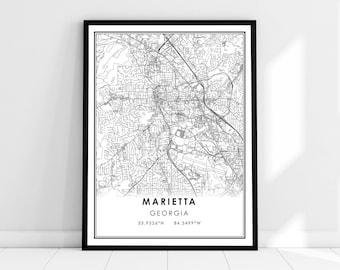 Marietta map print poster canvas | Georgia map print poster canvas | Marietta city map print poster canvas