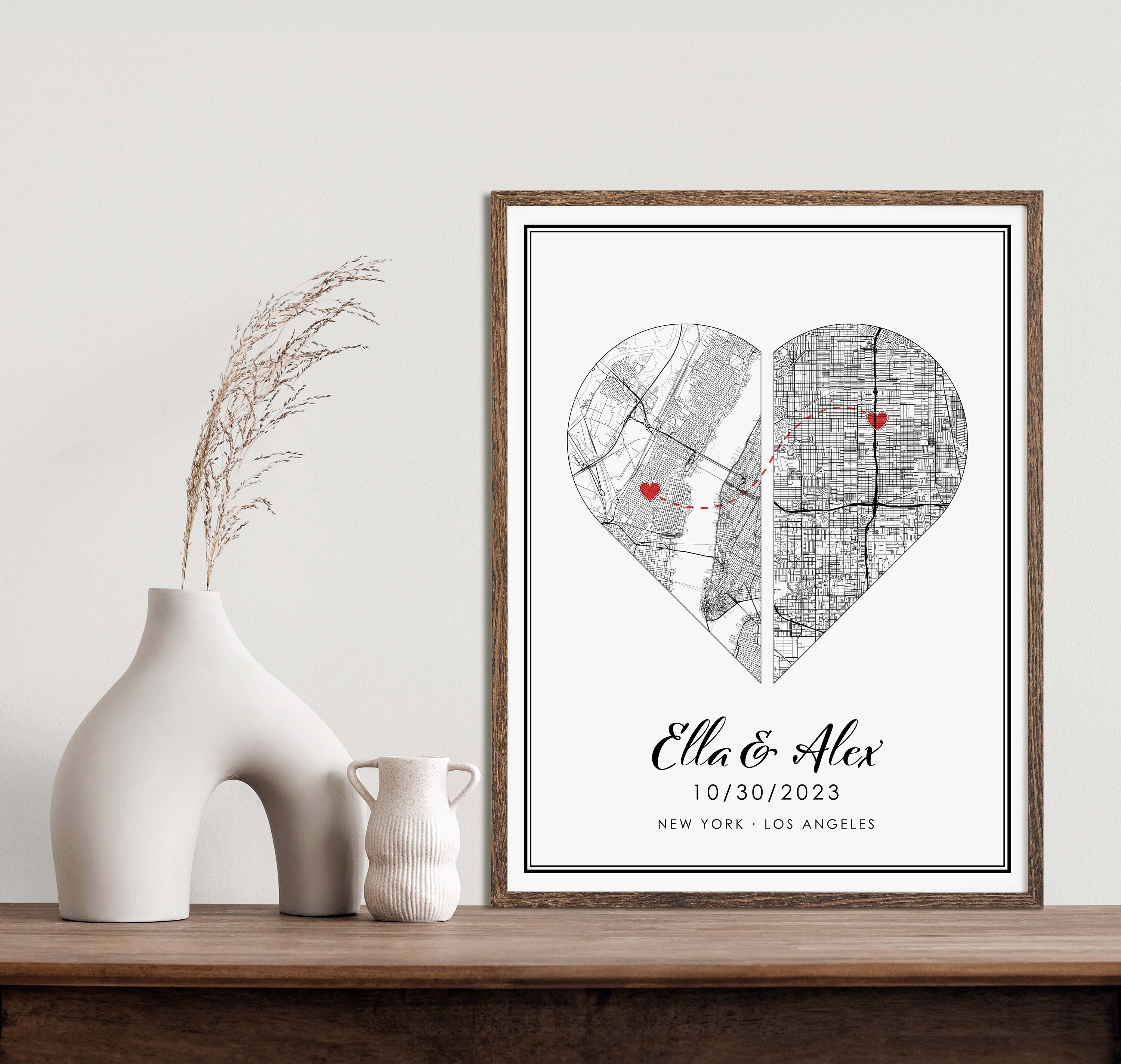 Custom Love Map Poster Canvas | Personalized 2 Maps Print | 2 Locations ...