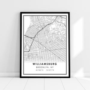 Toile d'affiche d'impression de carte de Williamsburg | Toile d'affiche d'impression de carte de Williamsburg New York | Toile d'affiche d'impression de carte de ville de Williamsburg
