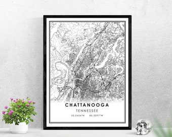 Tn Road Map L430v4 Office Gift Chattanooga Map Poster City Wall Art Tennessee Print Street Map Decor Chattanooga Map Print