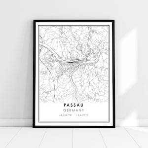 Passau map print poster canvas | Germany map print poster canvas | Passau city map print poster canvas