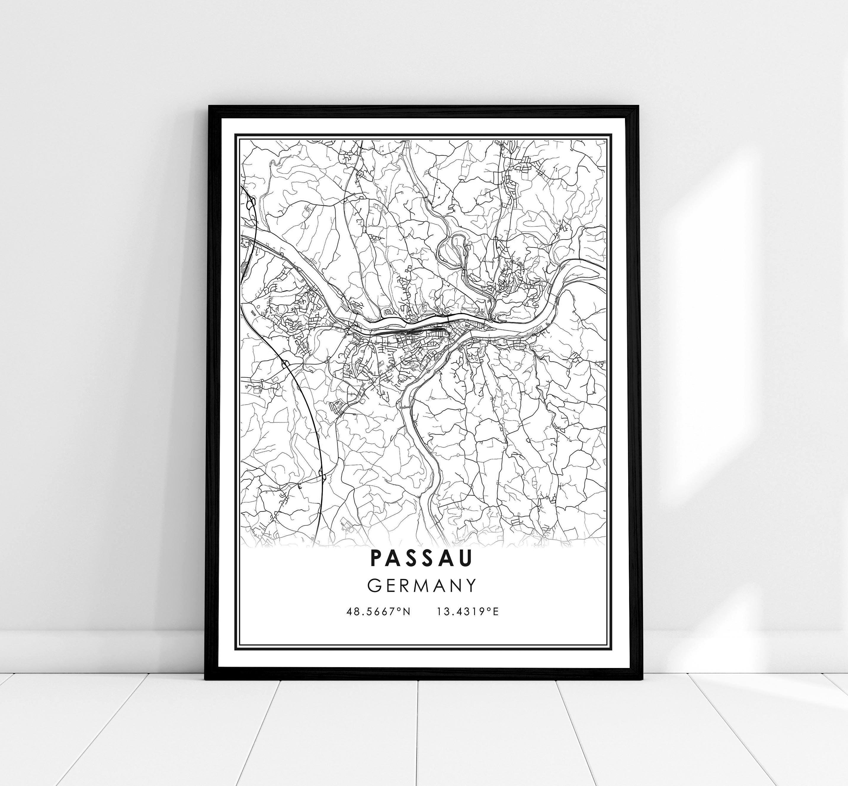 Passau map print poster canvas | Germany map print poster canvas | Passau city map print poster canvas