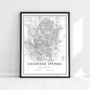 Carte de Colorado Springs imprimer poster canvas | Carte du Colorado imprimer poster canvas | Carte de la ville de Colorado Springs imprimer poster canvas