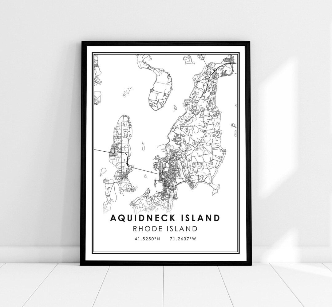 Aquidneck Island Map Print Poster Canvas Rhode Island Map Print Poster