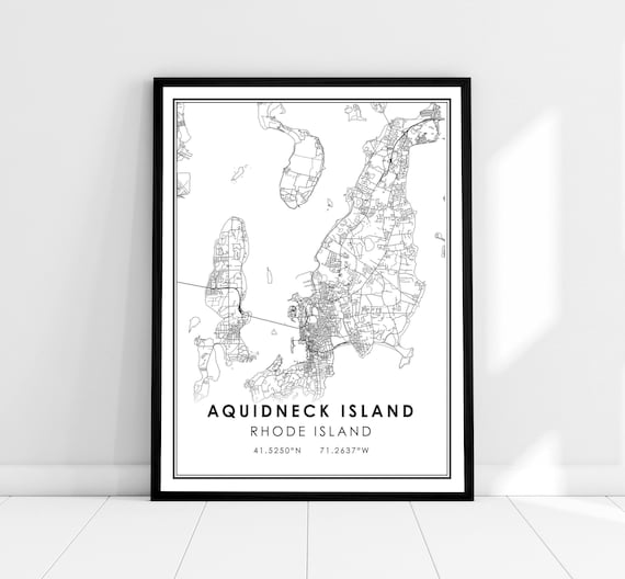 Aquidneck Island Map Print Poster Canvas Rhode Island Map Etsy
