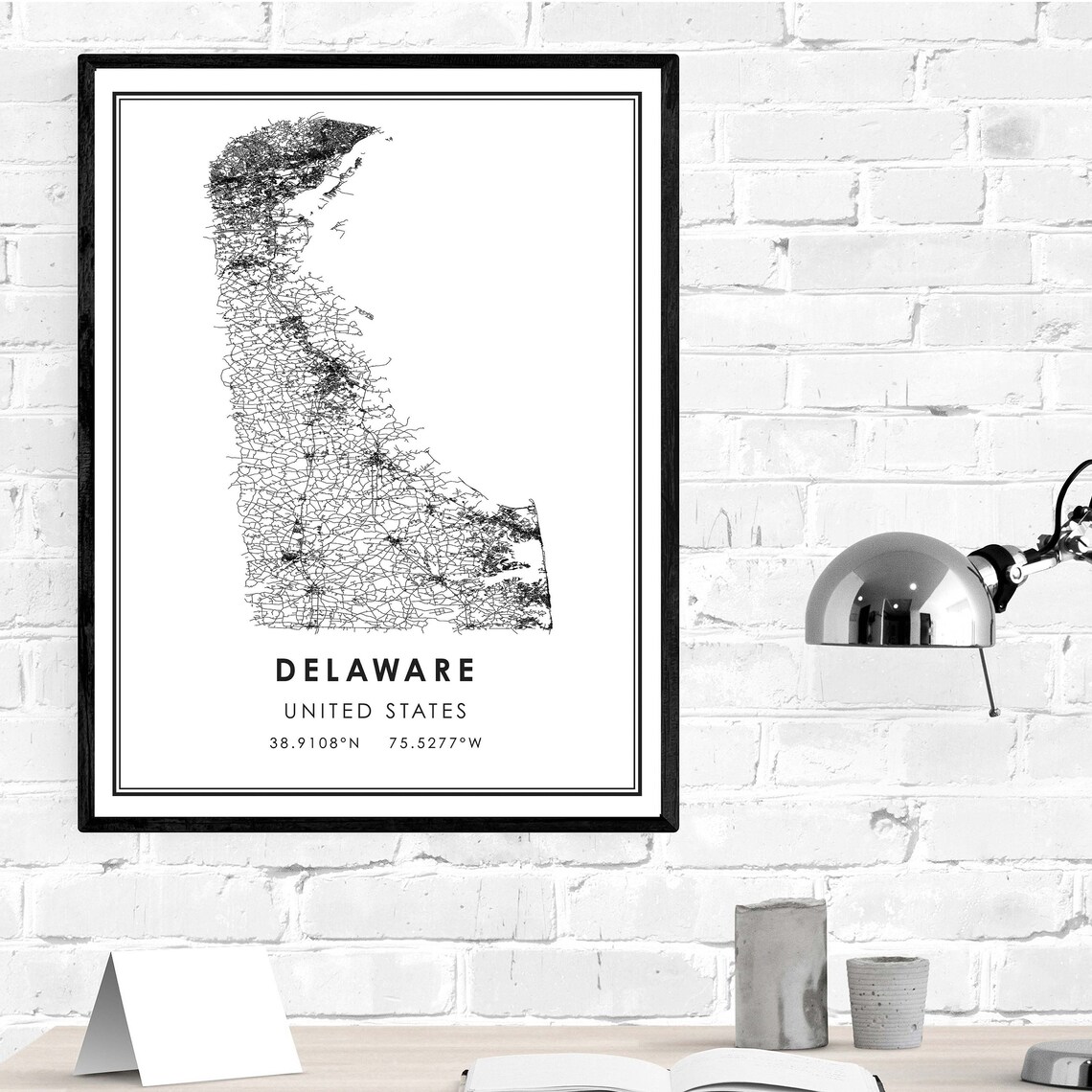 Delaware map print poster canvas Delaware Street map | Etsy