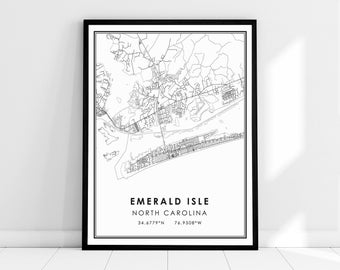 Emerald Isle map print poster canvas | Emerald Isle map print poster canvas | North Carolina map print poster canvas | Emerald modern map