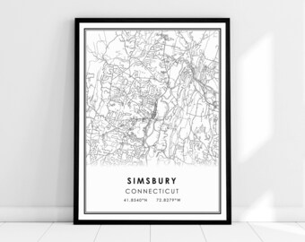 Simsbury Connecticut map print poster canvas | Simsbury city map print poster canvas