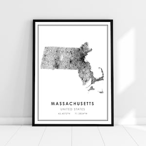 Massachusetts map print poster canvas | Massachusetts road map print poster canvas
