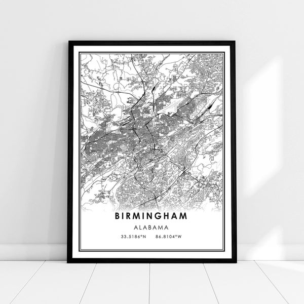 Birmingham map print poster canvas | Alabama map print poster canvas | Birmingham city map print poster canvas