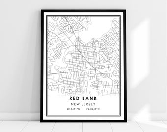 Red Bank map print poster canvas | New Jersey map print poster canvas | Red Bank city map print poster canvas