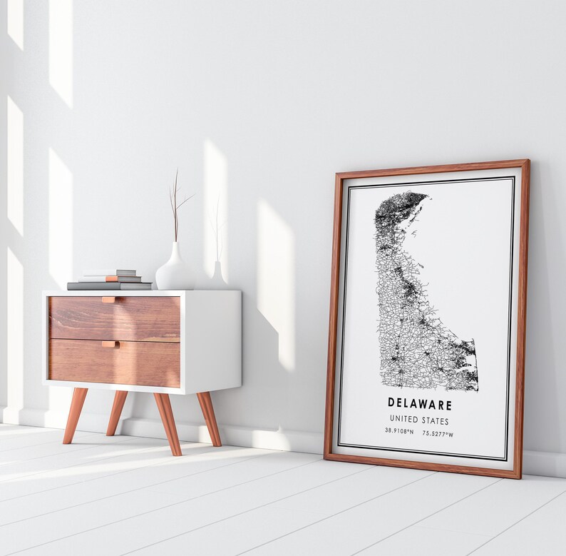 Delaware Map Print Poster Canvas Delaware United States - Etsy