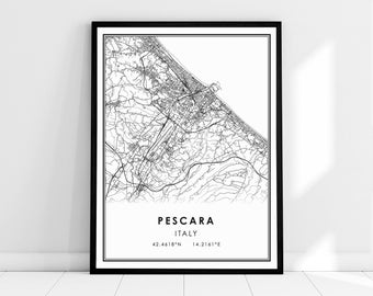 Pescara Italy map print poster canvas | Pescara city map print poster canvas