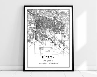 Tucson map print poster canvas | Arizona map print poster canvas | Tucson city map print poster canvas