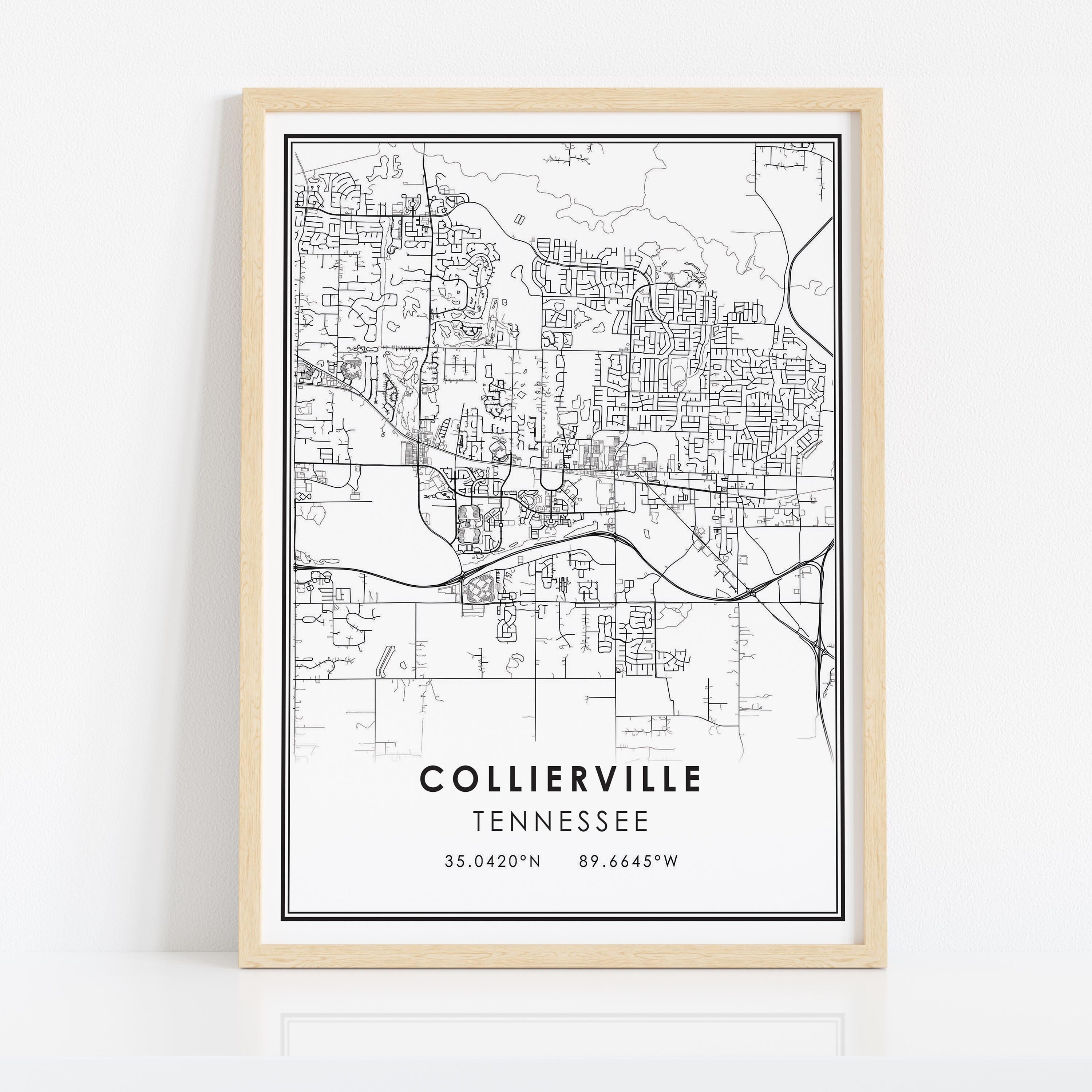 Collierville Map Print Poster Canvas | Tennessee Map Print Poster ...