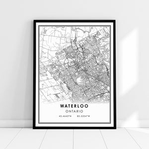 Waterloo Ontario map print poster canvas | Ontario Waterloo map print poster canvas | Waterloo Ontario city map print poster canvas