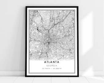 Atlanta map print poster canvas | Georgia map print poster canvas | Atlanta city map print poster canvas | Atlanta modern map house gift