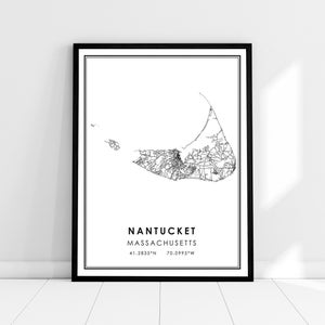 Nantucket map print poster canvas | Massachusetts map print poster canvas | Nantucket city map print poster canvas