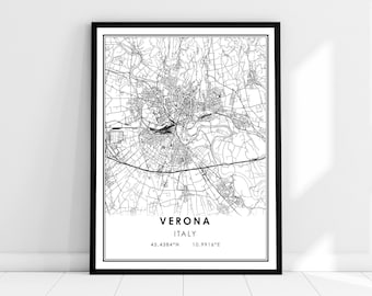 Verona map print poster canvas | Italy map print poster canvas | Verona city map print poster canvas