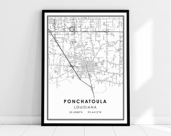 Ponchatoula Louisiana map print poster canvas | Ponchatoula city map print poster canvas
