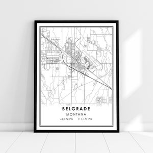 Belgrade map print poster canvas | Montana map print poster canvas | Belgrade city map print poster canvas