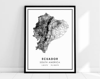 Ecuador map print poster canvas | Ecuador map print poster canvas | Ecuador South America map print poster canvas | Ecuador modern map