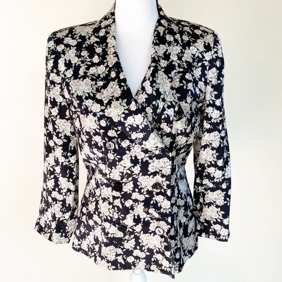 Albert Nipon | Vintage Silk Black Floral Blazer