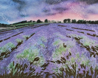 Lavender Fields, Provence, France Embroidered Watercolour Painting & Textile Art By Nell Ticehurst Purple Embroidery / Uniquely Nellie Art