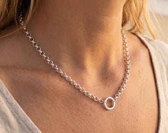 925 Sterling Silver Rolo Belcher Chain Necklace, Minimalist or Chunky Everyday Chain
