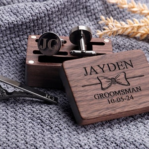 Groomsmen Gifts, Personalized Cufflinks Tie Clip Set, Custom Cufflinks, Gifts for Groomsmen, Wedding Cufflinks for Groom