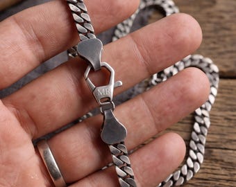 Heavy Oxidized Cuban Link Necklace, Custom Engraved Monogram Curb Chain, Vintage Cuban Chain for Men, Rugged Minimalist Silver Chain