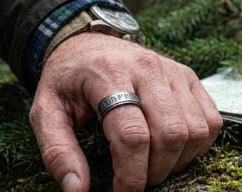 Personalized Silver Viking Rune Ring for Men, Engraved Norse Fidget Band, Nordic Viking Jewelry