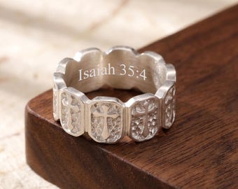 Sterling Silver Cross Men's Ring, Engraved Gothic Vintage Punk Chunky Ring, Gift for Men Women