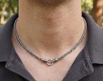 Silver Wheat Link Chain Necklace, Spiga Chain for Men, Spring Ring Clasp, Everyday Jewelry