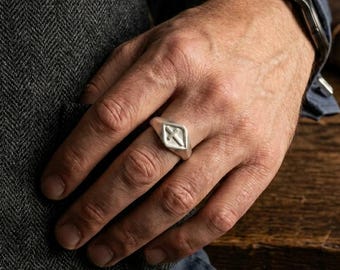 Sterling Silver Christian Cross Ring, Mens Religious Cross Band Engraved
