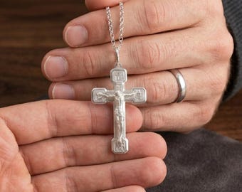 925 Sterling Silver Crucifix Necklace, Cross Pendant Religious Gift, Traditional Christian Faith Jewelry