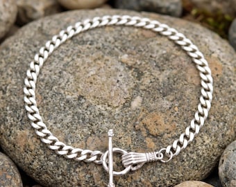 Sterling Silver Cuban Link Bracelet, Heavy Miami Cuban Bracelet for Men and Women, Vintage Hand Toggle Bracelet, Birthday, Anniversary Gift