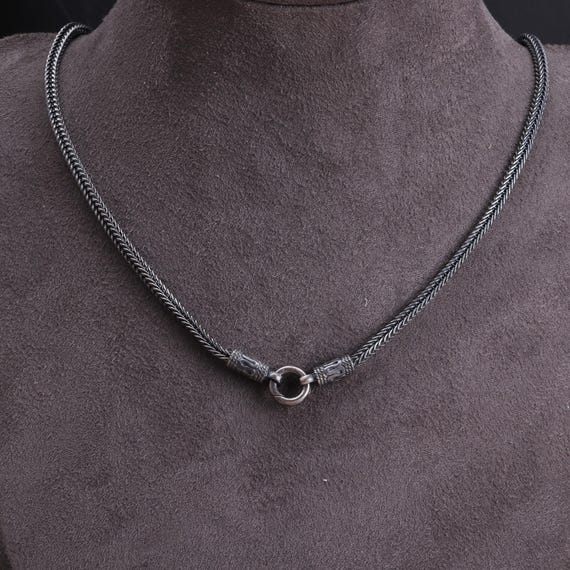 Oxidized Sterling Silver Foxtail Chain, Viking Necklace for Pendant