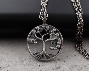 Sterling Silver Tree of Life Pendant Necklace, Celtic Yggdrasil Design