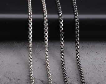Solid 925 Sterling Silver Box Chain Necklace Unisex Round Link Chain