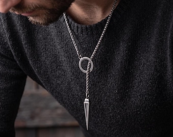 Sterling Silver Wheat Chain, Minimalist Spike Pendant Necklace, Geometric Spike Pendant Choker, Everyday Statement Necklace