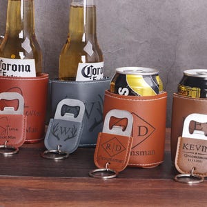 Custom Leather Can Holder, Groomsmen Gifts, Engraved Leather Beer Can Holder, Groomsmen Can Cooler, Can Cooler Wedding Party Gifts for Men