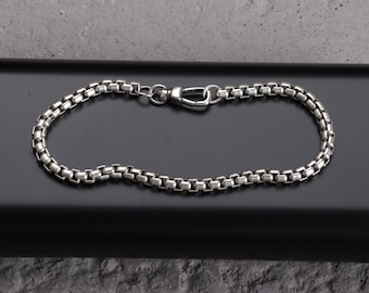 Solid 925 Sterling Silver Round Box Bracelet, Box Link Heavy Bracelet