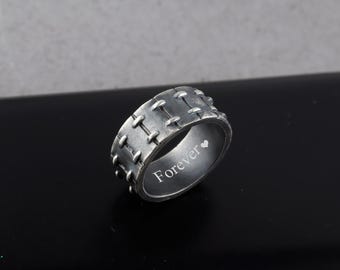 Mens Engraved Silver Band Ring, Unisex Stackable Band Rings Personalized